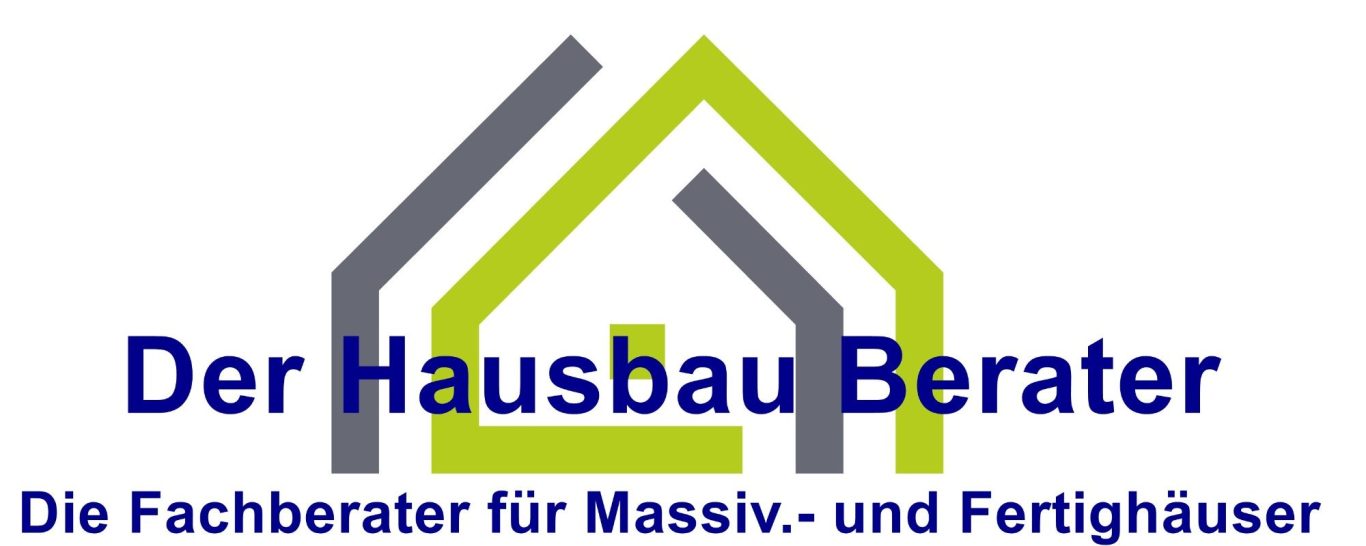 Logo von "Der Hausbau Berater" mit stilisiertem Haus und Text in Blau und Grün.