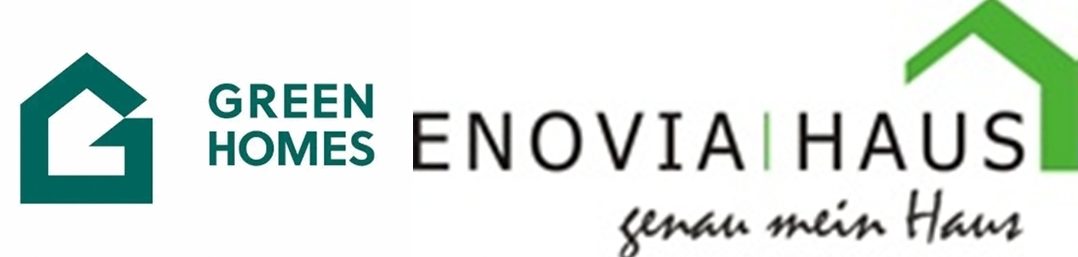 Logo von Green Homes und Enovia Haus, grüne Bauprojekte für ein nachhaltiges Zuhause.