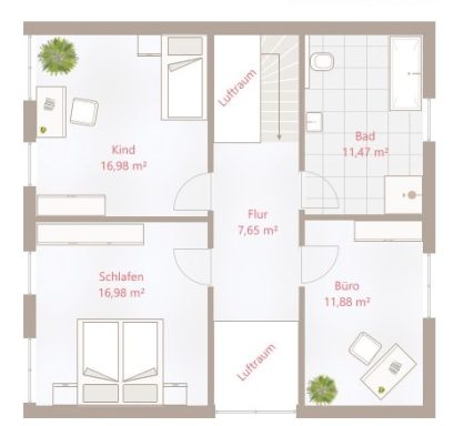 Grundriss von einer Wohnung mit vier Zimmern und Bad. Maße in Quadratmetern angegeben.