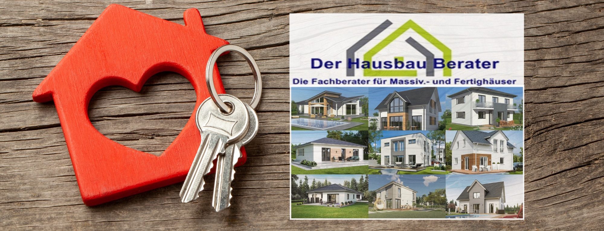 Roter Schlüsselanhänger in Herzform neben Immobilienanzeigen.