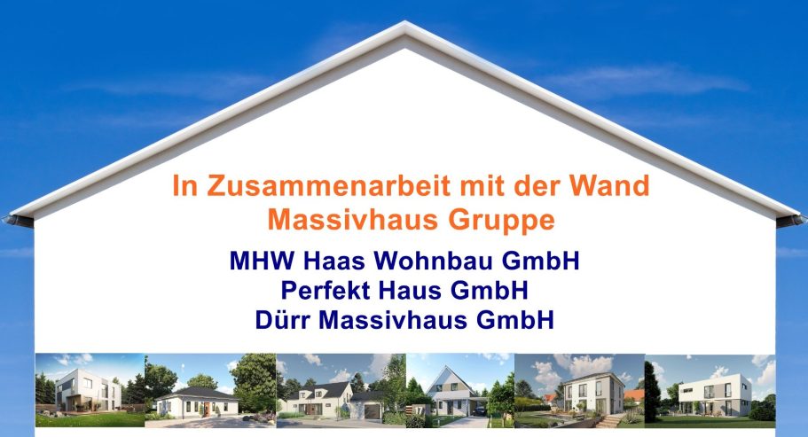 Wand mit den Logos von MWV Haas, Perfect Haus und Massivhaus Gruppe.